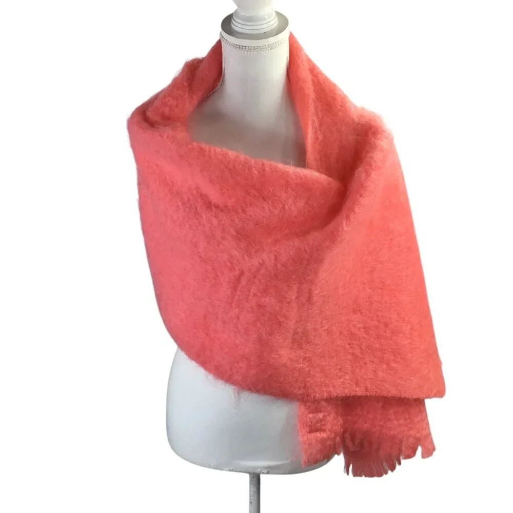 Yarrowvale Vtg Mohair Scarf Shawl Wrap Scotland Scottish Coral Salmon 73 x 18